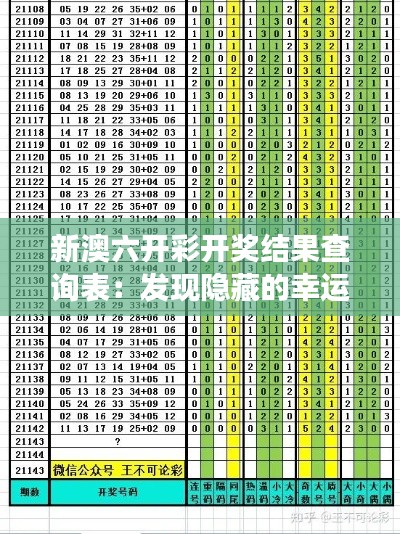 新澳六开彩开奖结果查询表：发现隐藏的幸运密码