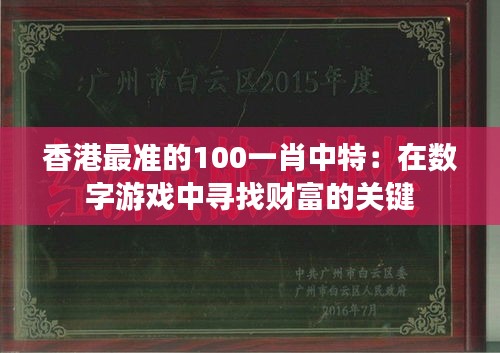 香港最准的100一肖中特：在数字游戏中寻找财富的关键