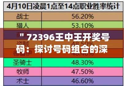 ＂72396王中王开奖号码：探讨号码组合的深层逻辑